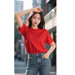 T-shirt rouge pour homme, streetwear décontracté, vêtements de plage, manches courtes, 95% coton + 5% élasthanne, imprimé sur le devant (impression graphique) - Product Image 2