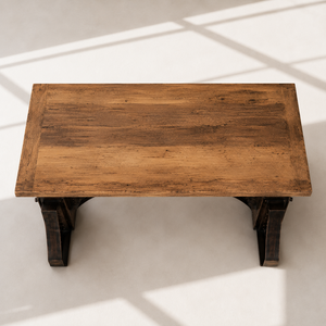 Industrial Adjustable Solid Wood Rectangle <b>Dining</b> <b>Table</b> | <b>Reclaimed</b> Wood Antique Bronze Metal Base <b>Dining</b> Room Furniture - Product Image 3