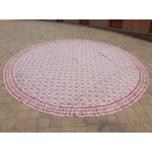 120 inch Vòng sang trọng màu hồng và tay khối in trang trí đám cưới Bảng vải cho các sự kiện Shimmer Khăn trải bàn từ Ấn Độ Jaipur - Product Image 1