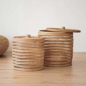 Square rattan storage basket <b>hampers</b> bathroom kitchen bin container for organizers and decor pieces - Product Image 4