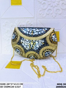 Craftstages International Handcrafted Designer Metal Mosaic Chains <b>Clutch</b> Ladies Multi-Color Box Patterned Flap Evening <b>Bags</b> - Product Image 2