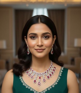 Conjunto de Collar y Aretes de Rubí Royale en Forma de Lágrima de la Mejor Calidad, Regalo Perfecto para Novias o Aniversarios, Disponible a Precio de Fábrica - Product Image 1