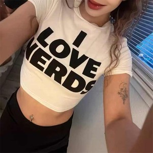 Women Letter Printing Women <b>T</b>-<b>Shirt</b> Slim <b>Crop</b> Top Retro Casual Tee Top Street wear Sexy Tops - Product Image 5