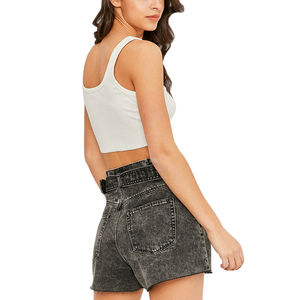 Nuevos pantalones cortos de mezclilla rotos con borlas de cintura alta para mujer, pantalones cortos básicos de pierna ancha holgados de talla grande para mujer - Product Image 2