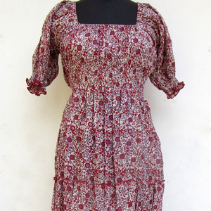 Women's Casual Floral Print <b>Dress</b> With Square Neck Puff Sleeves A-Line Midi Length Pleated Hem Breathable Woven Fabric Style - Product Image 1