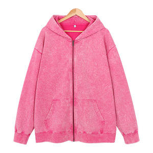 Custom 500 Gsm Hoodie Drop Shoulder Zip-up Hoodies Custom Color sólido Lavado con ácido Heavyweight Basics Hoodie - Product Image 1