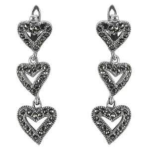 "925 <b>Sterling</b> <b>Silver</b> <b>Heart</b>-shaped Marcasite Drop <b>Earrings</b> for Women's Fashion Gift" - Product Image 2