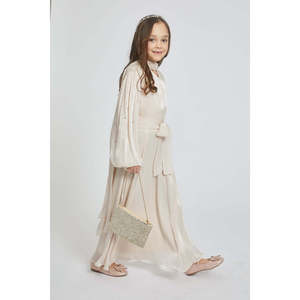 Junior Filles Nude Premium Organza Frost Dainty Embellished Closed Abaya Dress - Product Image 5