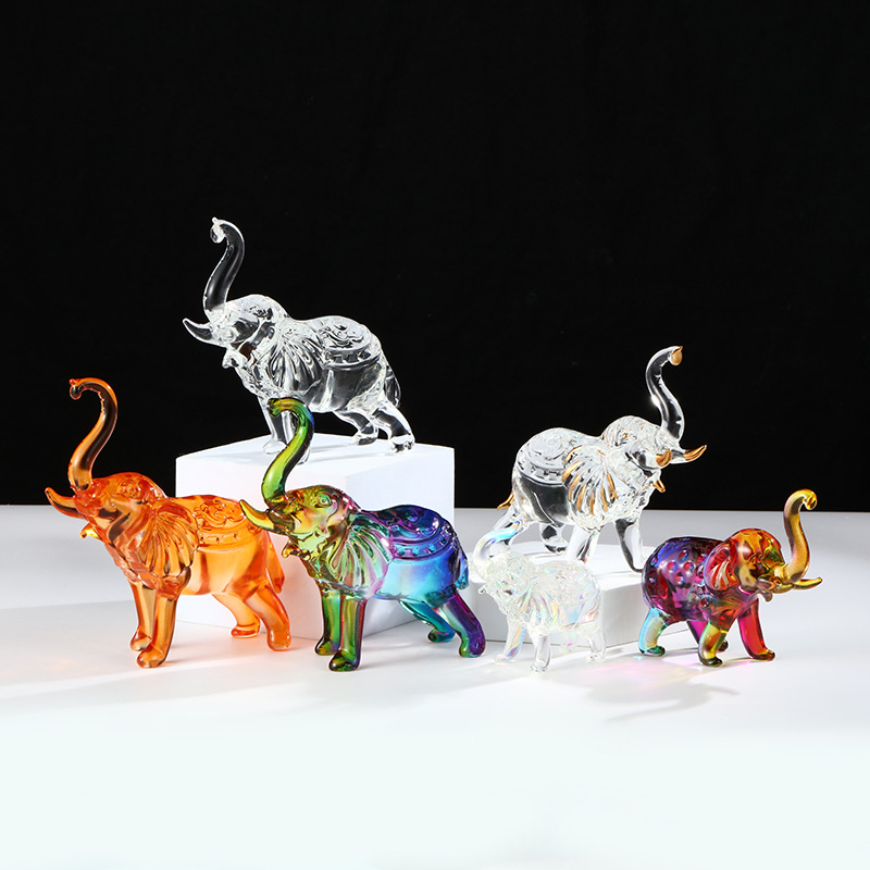 High-end interior decoration elephant ornaments crystal glass colored crafts elephant glass crafts