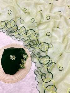 Nouveau 2024 dernière tenue de créateur à feuilles persistantes vente chaude organza saree chemisier avec broderie et séquence travail exportateur mondial - Product Image 2