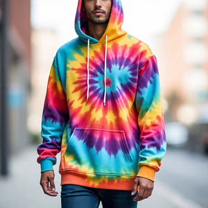 Sudadera con capucha de talla grande para hombre con logotipo personalizado, jersey con estampado de hombros caídos y teñido anudado, Sudadera con capucha hecha de lana - Product Image 2