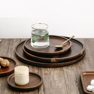 Juego de 4 Platos Redondos de Madera de Acacia - Bandejas de Madera Natural para Pizza y Aperitivos - Product Image 4