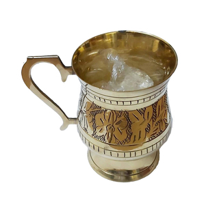 Elegant Mughlai-Designed Brass Glass Beer Steins Handmade with Heart-Shape Handle 6 Ounce Capacity Cup - Product Image 1