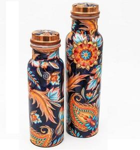 Producto más vendido Botella de agua de cobre de metal impreso con esmalte 1000ml Fabricante completo 100% Cobre puro - Product Image 4