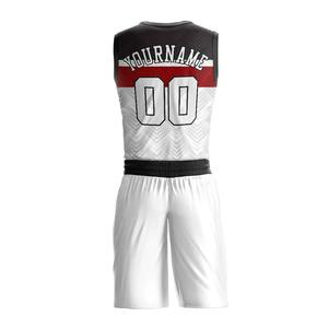 ชุดเครื่องแบบบาสเก็ตบอลสีขาวดำแดงคอกลมระบายอากาศได้ดีและทนทาน - Product Image 3