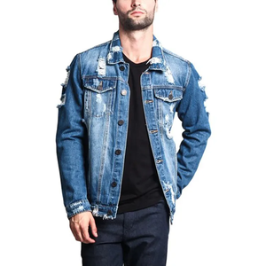 Veste en jean déchirée personnalisée grande taille pour hommes Veste en jean vieilli - Product Image 2