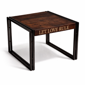 Table à manger en bois de manguier massif |   Table de restaurant bistro industriel |   Meubles de café à structure métallique, meubles compacts carrés pour la maison - Product Image 2