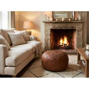 Puf de Cuero Marroquí Hecho a Mano, Otomana Tradicional Artesanal, Decoración del Hogar, Asiento Boho para Sala de Estar - Product Image 1