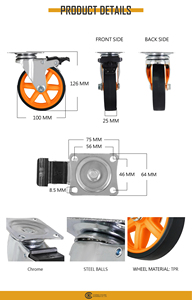 4 Inch TPR <b>Swivel</b> with Brake Caster Wheel Top <b>Swivel</b> <b>Plate</b> Lock Function Vendor Trolley Cabinet Wheel - Product Image 2