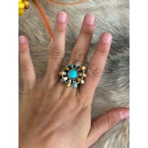 Southwest Handmade Opal & <b>Sterling</b> <b>Silver</b> <b>Adjustable</b> Statement <b>Ring</b> - Product Image 2