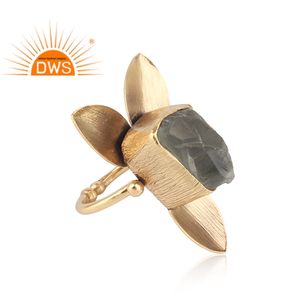 Hot Selling Sterling Silver 18K Gold Plated Natural <b>Green</b> Amethyst Gemstone Statement Ring Custom <b>Jewelry</b> Manufacturer - Product Image 4