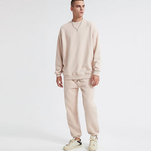 360g coton solide col rond hommes deux pièces ensemble survêtement coupe ample pull deux pièces à capuche pantalons de survêtement ensemble homme - Product Image 3