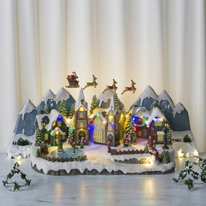 Décoration de <span class=keywords><strong>maison</strong></span> artisanale en résine, <span class=keywords><strong>maison</strong></span> de village de Noël avec rennes animés et luge, éclairage LED musical, directement de l'usine - Product Image 3