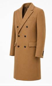 <b>Men's</b> Long <b>Camel</b> Double Breasted Woolen Trench Coat Wool Viscose Woven <b>Overcoat</b> with Flap Pockets Regular Fall Winter - Product Image 2