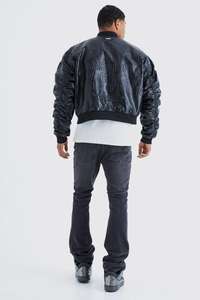 Chaqueta de cuero en relieve regular con estilo personalizado negro para hombres 2024 impermeable grueso ecológico chaqueta de motorista de invierno Huzaifa - Product Image 2