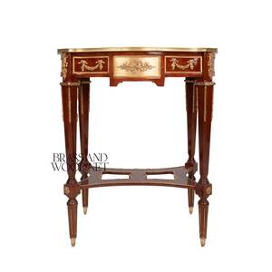 Mesa Auxiliar Ovalada Francesa de Lujo con Incrustaciones Florales Elaboradas y Adornos de Latón Dorado para Decoración Clásica de Palacio - Product Image 2