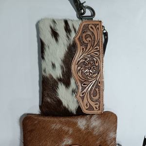 Bolso de Mano de Cuero Vacuno Occidental con Decoración de Flores, Cartera Larga con Ribete de Piel, Herramientas Hechas a Mano - Bolso de Moda Unisex Más Vendido - Product Image 5