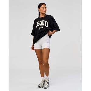 T-shirt Varsity Oversize Lourd EST - Noir/Blanc cassé 100% Coton Biologique - Product Image 5