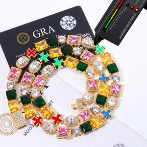 Bracelet croix hip-hop pour homme en moissanite, bracelet à maillons multicolores sertis de pierres précieuses, bijou de luxe tendance, cadeau pour fête ou festival - Product Image 2