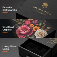 Boîte d'emballage de luxe à double couche avec logo personnalisé, imprimé floral, noire, rigide, pour bijoux et huiles essentielles, vente en gros