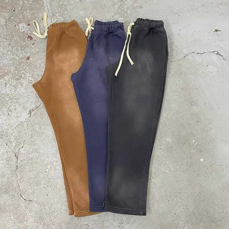 Pantaloni della tuta lavati con acido pesante Vintage in cotone 100% con stampa a sbuffo personalizzata pantaloni della tuta in spugna francese tinta unita pantaloni da uomo