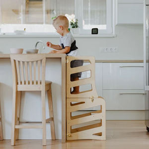 <span class=keywords><strong>2</strong></span> en <span class=keywords><strong>1</strong></span> Chaise haute pour enfant debout Aide de cuisine Hauteur réglable Tabouret en bois massif pliable <span class=keywords><strong>Tour</strong></span> d'apprentissage de cuisine - Product Image 3