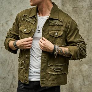 Veste élégante en denim de coton respirant de qualité supérieure pour hommes avec logo personnalisé Veste en jean délavé sur le devant - Product Image 5