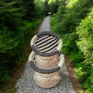 Tabouret en bambou tissé à la main polyvalent Boho Pouf pouf ensemble 2 osier naturel pour meubles de patio Console traditionnelle en incrustation d'os - Product Image 3