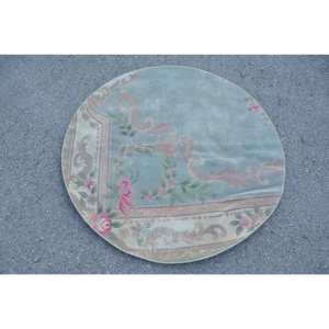 Alfombra Turca Clásica Azul y Rosa Vintage de 3.8 x 3.8 pies, Ecológica, de Pelo Medio, Diseño Patchwork, Base de Látex, Decoración para Comedor - Product Image 1