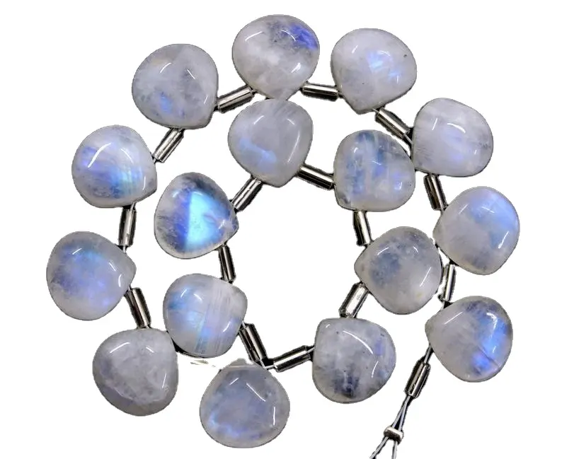 Batu Permata Bentuk Hati Halus Batu Bulan Pelangi Alami Kualitas Terbaik Manik-manik Briolette Api Biru untuk Pembuatan Perhiasan DIY