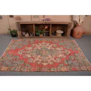 Alfombra turca Vintage de 4,3X7,2 pies, rojo, verde, retales, tejido plano, área grande, Alfombra de lana para decoración de sala de estar, látex - Product Image 4