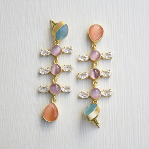 Bulk Brass Hoop <b>Earrings</b> Natural Zircon Raw Natural Stone Design 18K <b>Gold</b> Plated Finish Boho Chic Design High Quality Export - Product Image 3