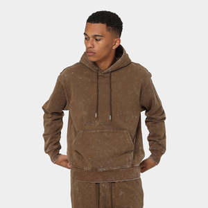 Haute qualité 450 GSM poids lourd lavé à l'acide hiver hommes 100% coton écologique thermique surdimensionné brodé à capuche - Product Image 1