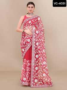 Saree en coton indien élégant de meilleure qualité et en filet doux avec des pièces de chemisier Banglory avec un beau travail de broderie - Product Image 6