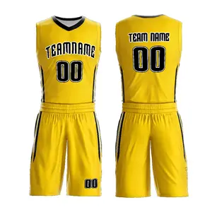Cheap reversible basketball uniforms full sublimation international jersey basketball yellow and black design college basketball