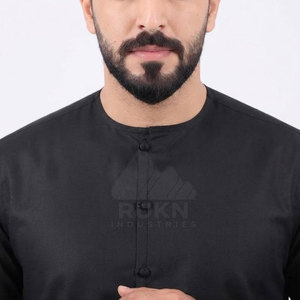 Classic Arabic <b>Thobe</b> <b>for</b> <b>Men</b> Long Sleeve Ankle Length Lightweight Breathable Cotton with Round Crew Neck and Button Front Design - Product Image 5