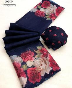 Nuevo Sari de algodón suave Chex floral digital impreso con hermoso espejo de papel de aluminio por todas partes y borde de corte Manipuri Chex - Product Image 2