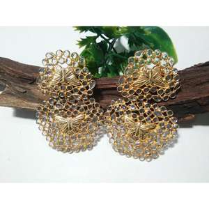 Zircon Polki <b>Butterfly</b> Design Gold Plated 925 Silver Stud Earring Hippie Bohemian Women Wear Wedding 925 Silver Fine Earrings - Product Image 5