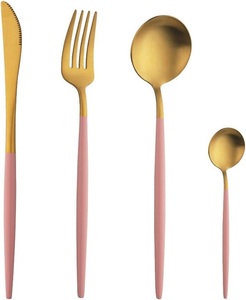 ชุดอุปกรณ์บนโต๊ะอาหารสแตนเลส,ชุดอุปกรณ์บนโต๊ะอาหารสเตนเลสสตีลสีขาวและสีทองหรูหรา - Product Image 3