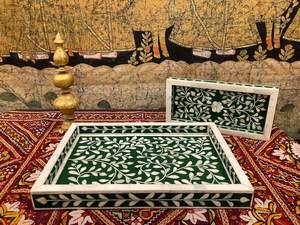 Plateau d'incrustation d'os floral noir durable poli pour meubles de maison à usage général et plateau de service par artisanat en croissant - Product Image 4